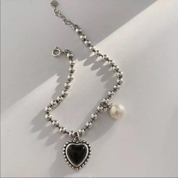 NEW 925 STERLING SILVER PEARL HEART BRACELET - Picture 5 of 6
